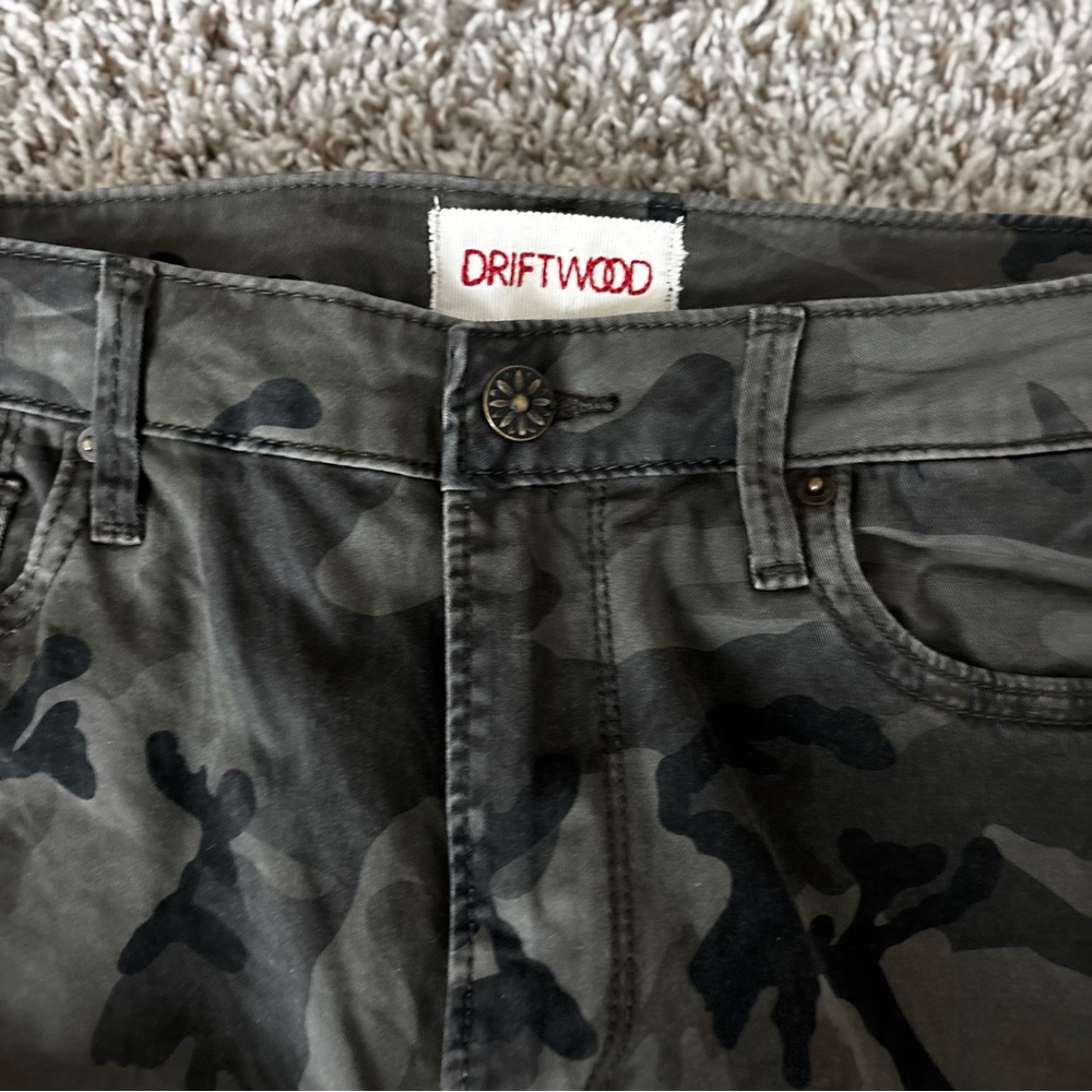 DRIFTWOOD High Rise Camouflage Jeans with Red and Orange Trim - Picture 8 of 14